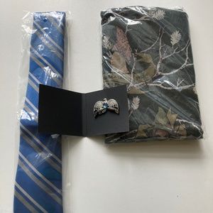 Harry Potter Ravenclaw Pin & Tie, never used.  Bonus Bellatrix scarf.